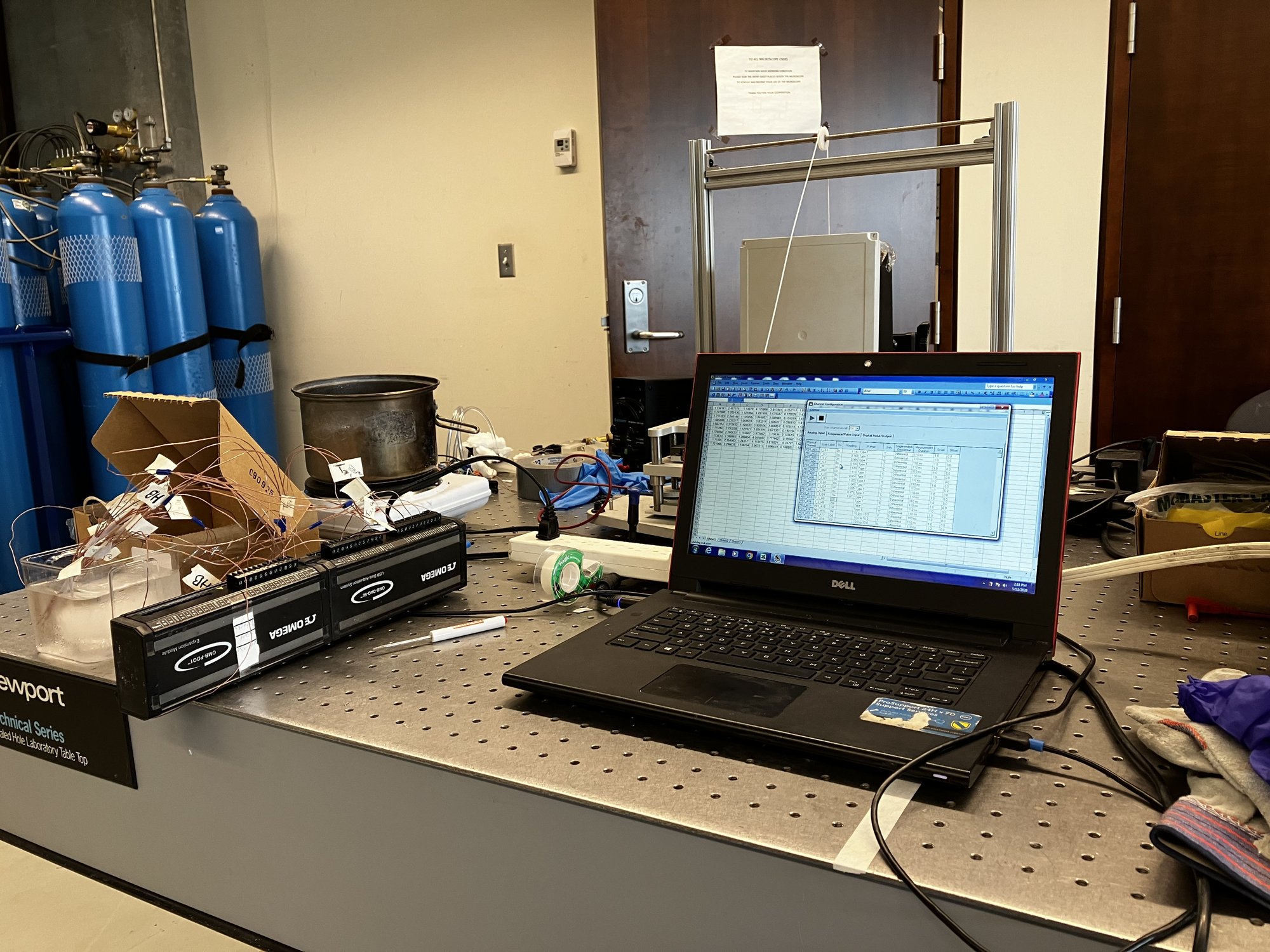 Thermocouple calibration setup with ice bath and DAQ modules